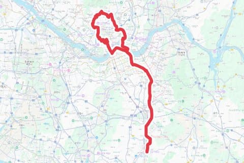 죽-남-북-성-영 자전거 코스 지도 미리보기 - 94.6km, 상승고도 732m