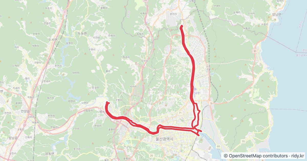 태화강변 자전거 코스 (울산) 자전거 코스 지도 미리보기 - 58.0km, 상승고도 167m