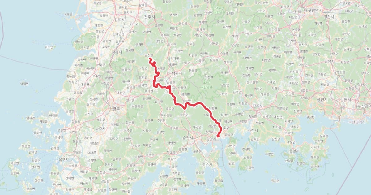 섬진강자전거길 국토종주 GPX (임실~광양 배알도) 자전거 코스 지도 미리보기 - 145.2km, 상승고도 641m