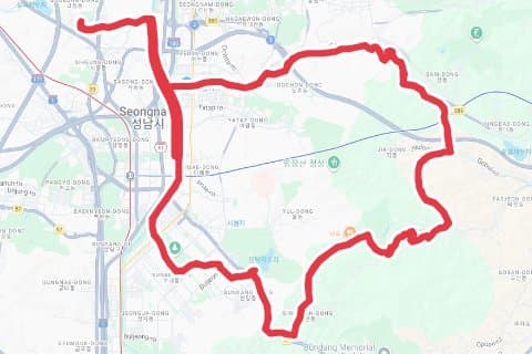 강남 300 자전거 코스 지도 미리보기 - 41.1km, 상승고도 595m