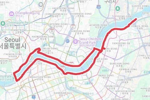 2026천호자전거거리벚꽃라이딩챌린지 자전거 코스 지도 미리보기 - 43.0km, 상승고도 57m