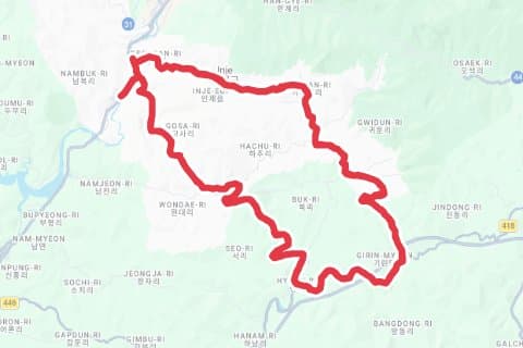 인제_인제읍-기린면 한바퀴 자전거 코스 지도 미리보기 - 79.6km, 상승고도 986m