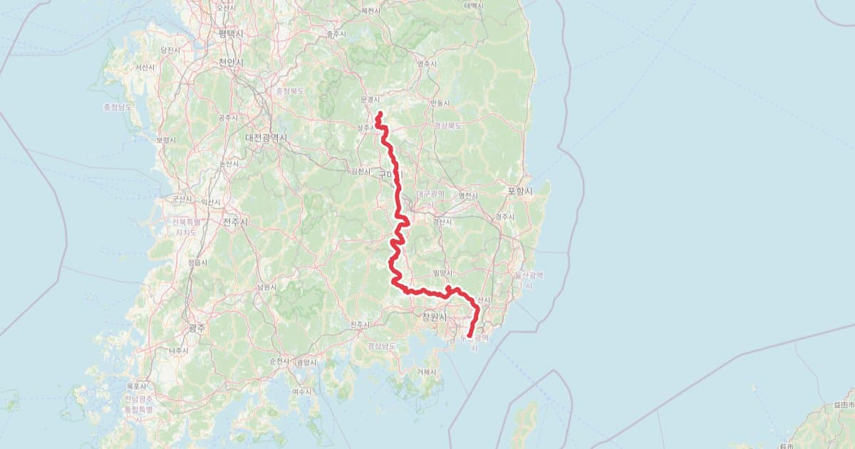 국토종주 낙동강자전거길 GPX (상주 상풍교~낙동강하구둑) 자전거 코스 지도 미리보기 - 301.2km, 상승고도 599m