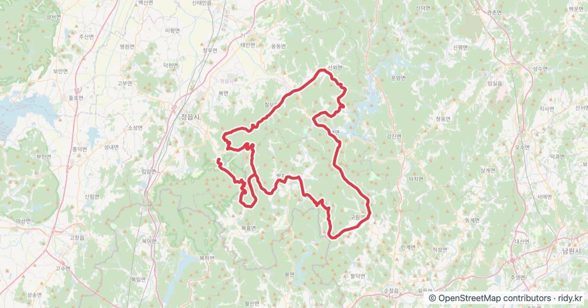 2026 정읍 내장산 그란폰도 자전거 코스 지도 미리보기 - 118.5km, 상승고도 1,679m