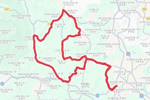 2025 상주 그란폰도 자전거 코스 지도 미리보기 - 101.4km, 상승고도 997m