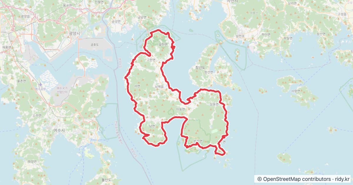 남해 한바퀴 자전거 코스 (경남) 자전거 코스 지도 미리보기 - 131.9km, 상승고도 1,406m