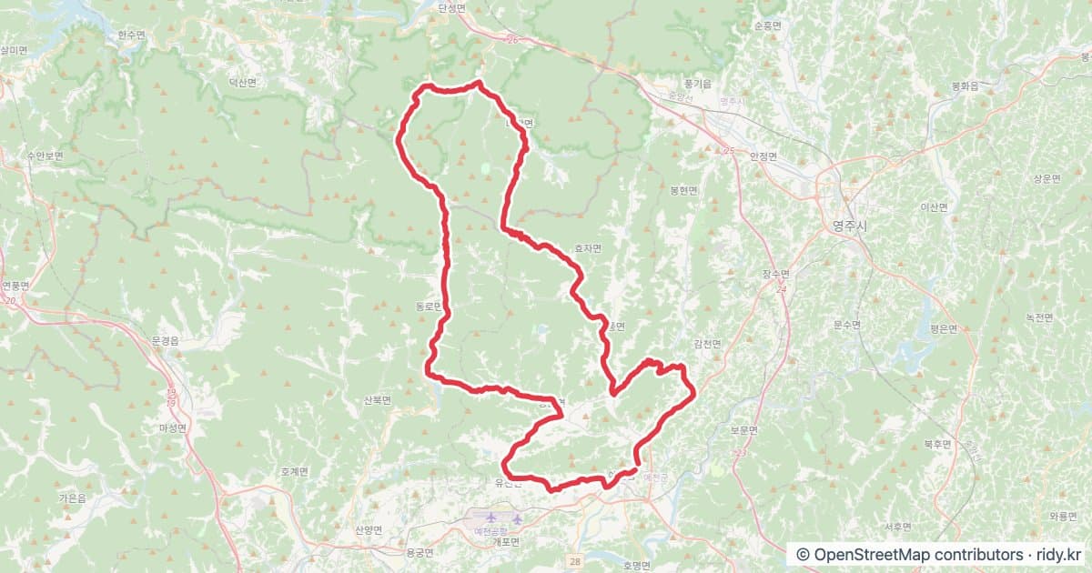 저수령 그란폰도 Challenge A 자전거 코스 지도 미리보기 - 102.6km, 상승고도 1,998m