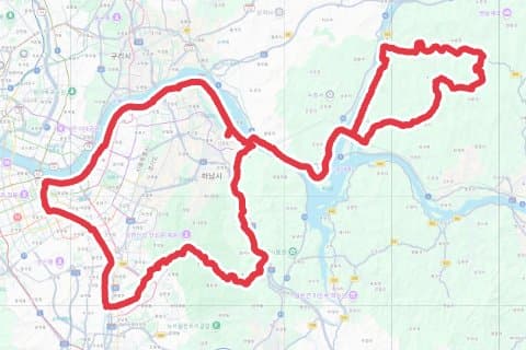태음-양수-벗서-은고개-남한산성 자전거 코스 지도 미리보기 - 118.8km, 상승고도 915m