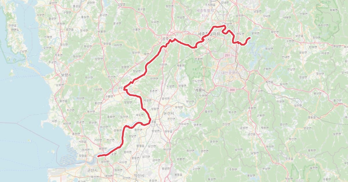 금강자전거길 국토종주 GPX (대청댐~금강하구둑) 자전거 코스 지도 미리보기 - 143.2km, 상승고도 445m