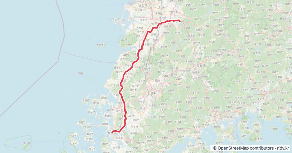 전주 목포 브롬톤 2단 자전거 코스 지도 미리보기 - 195.8km, 상승고도 1,034m