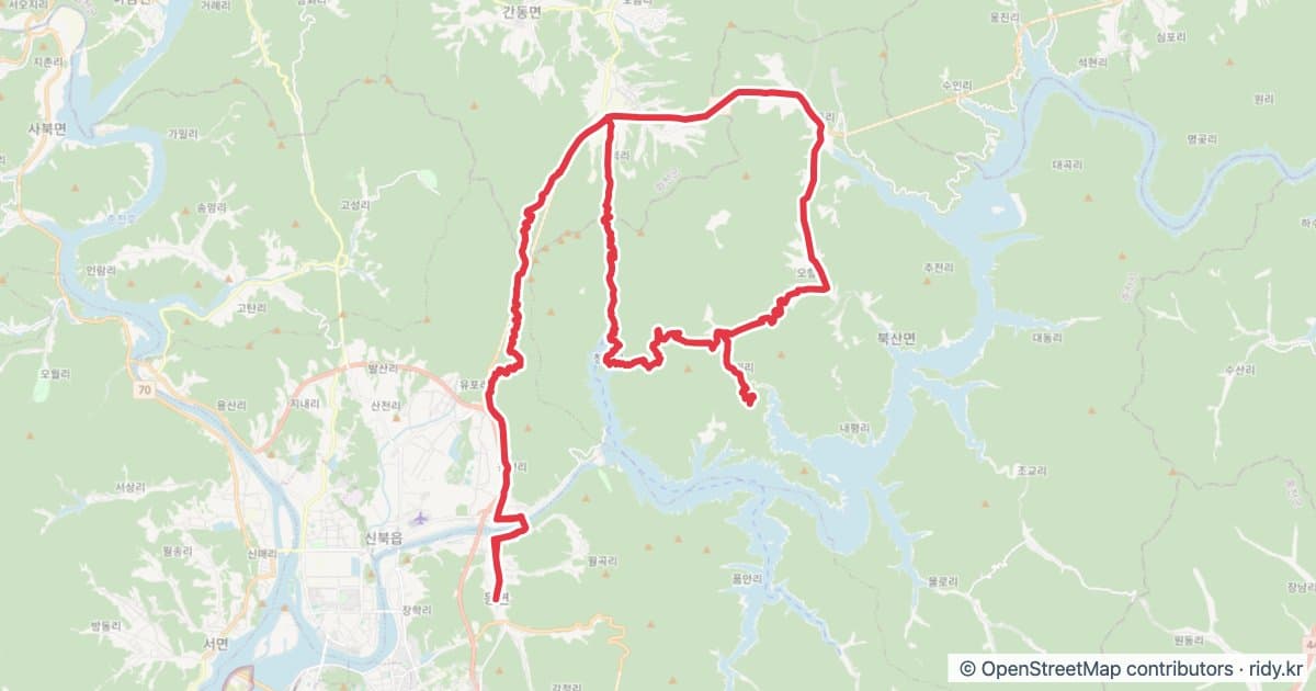 춘천라이딩 자전거 코스 지도 미리보기 - 72.6km, 상승고도 3,299m