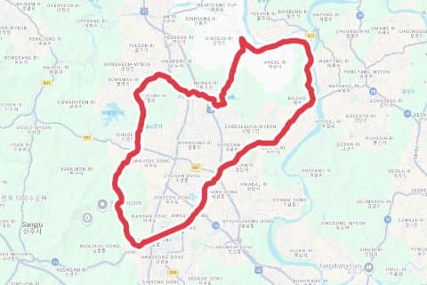 상주시 퇴강 정방향 자전거 코스 지도 미리보기 - 43.9km, 상승고도 392m