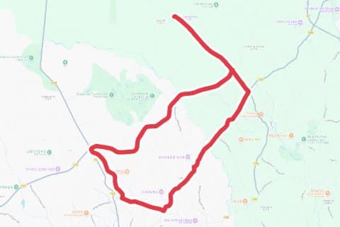 가시리 대회코스 3회전 자전거 코스 지도 미리보기 - 56.6km, 상승고도 726m
