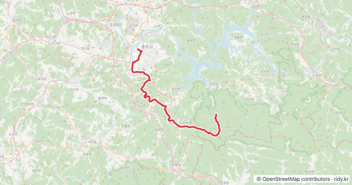 충주-월악산덕주골 자전거 코스 (충북) 자전거 코스 지도 미리보기 - 43.7km, 상승고도 537m