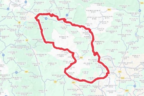 2026 문경새재 메디오폰도 자전거 코스 지도 미리보기 - 107.6km, 상승고도 1,318m