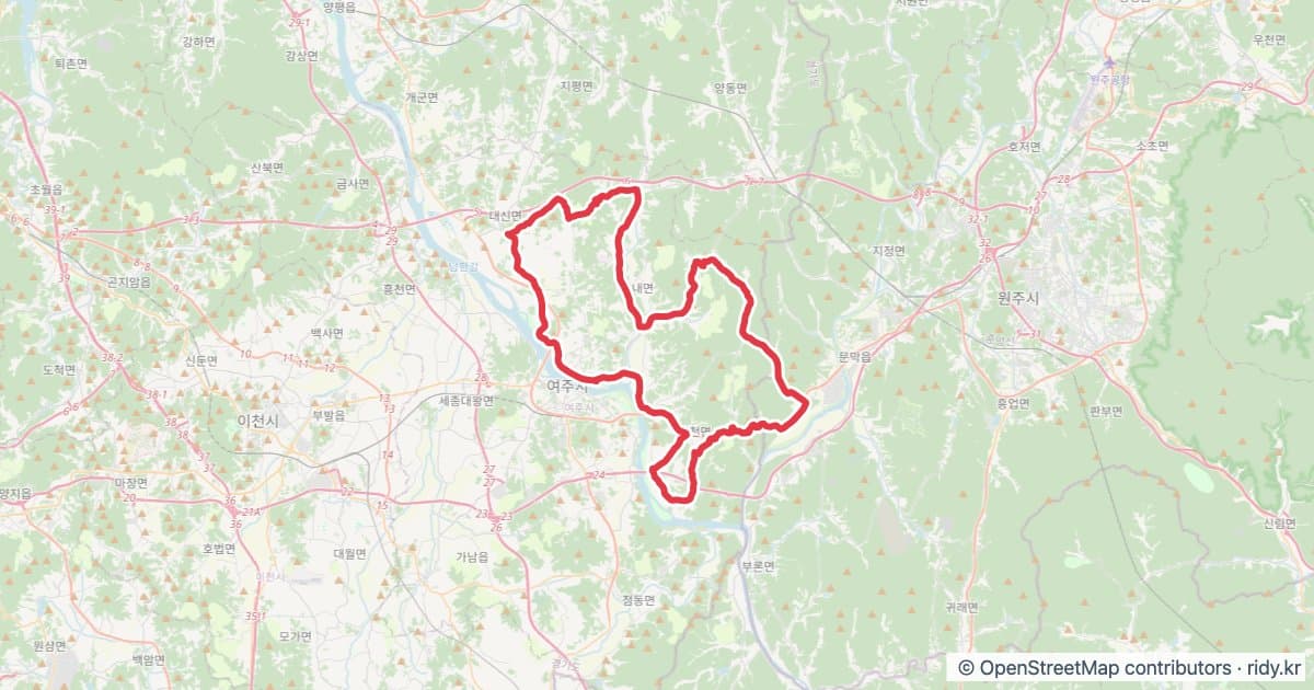 여주한글사랑랠리 자전거 코스 지도 미리보기 - 73.5km, 상승고도 975m