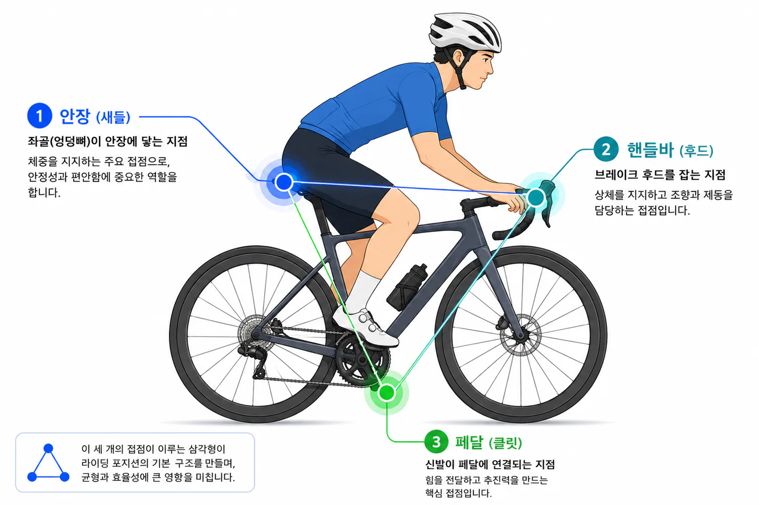 자전거 피팅의 3개 접점 — 안장, 핸들바, 페달