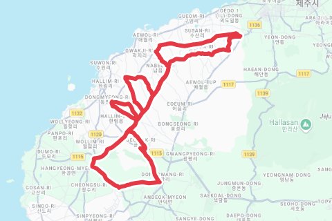 제주시 서쪽산간 자전거 코스 지도