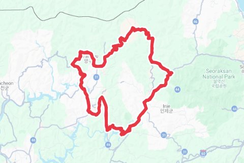 인제_서화-해안-동면-방산-양구-남면-인제 자전거 코스 지도