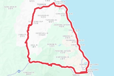 청초호-미시령-진부령-청초호 자전거 코스 지도