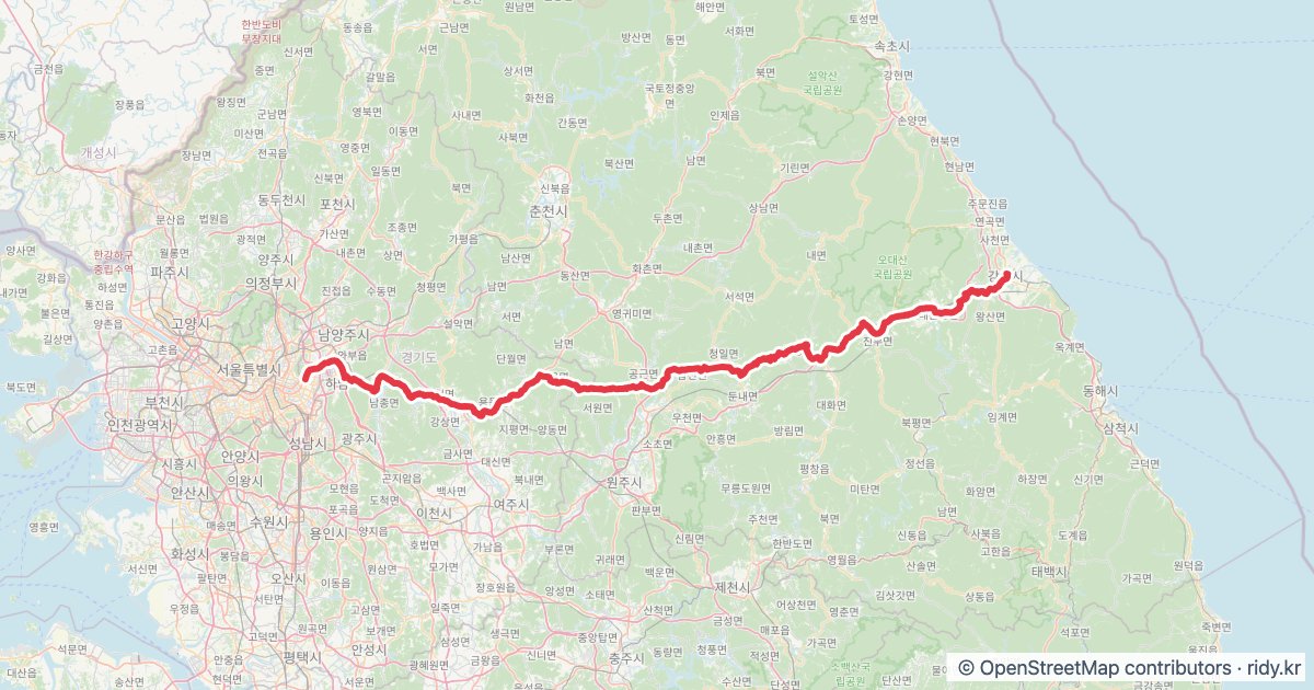 서울-강릉 자전거 코스 · PT-114 광나루-대관령 217km 자전거 코스 지도