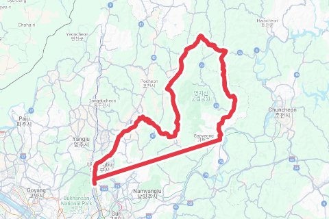 도봉산역-축석-수원산-청계산-광덕고개-화악R-가평역 자전거 코스 지도