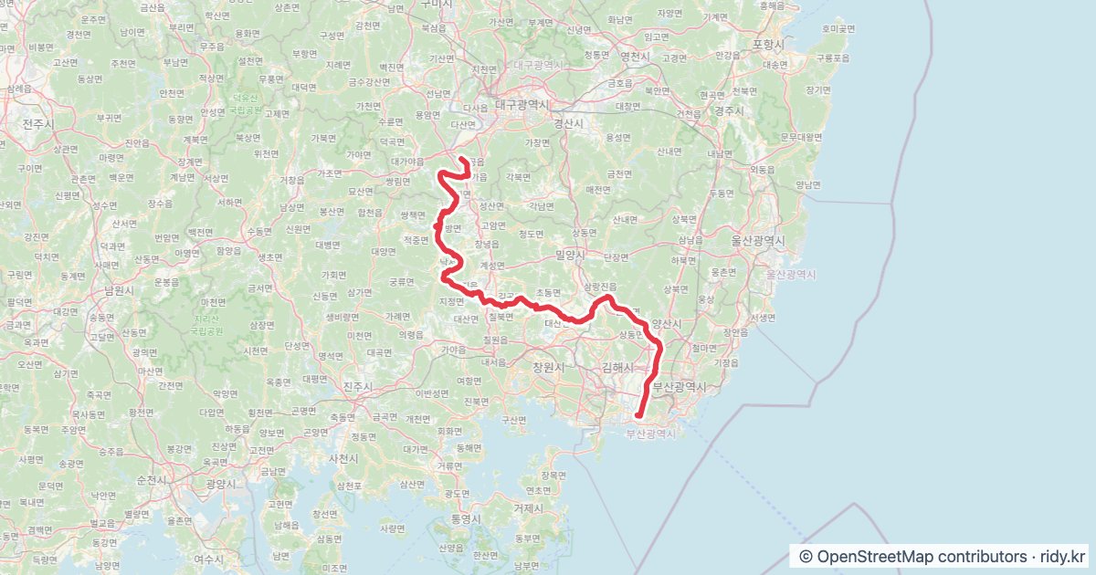 부산 자전거 코스 추천 · 대구 달성보인증센터-부산 낙동강하구둑인증센터 자전거 코스 지도