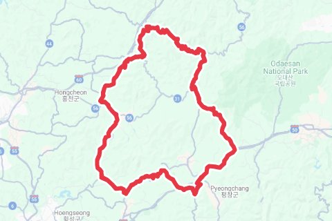 상남-운두령-태기산-행치령-상남 자전거 코스 지도