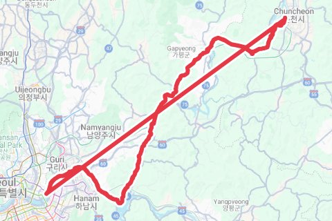 서울(광장동)-춘천(춘천역) 자전거 코스 지도
