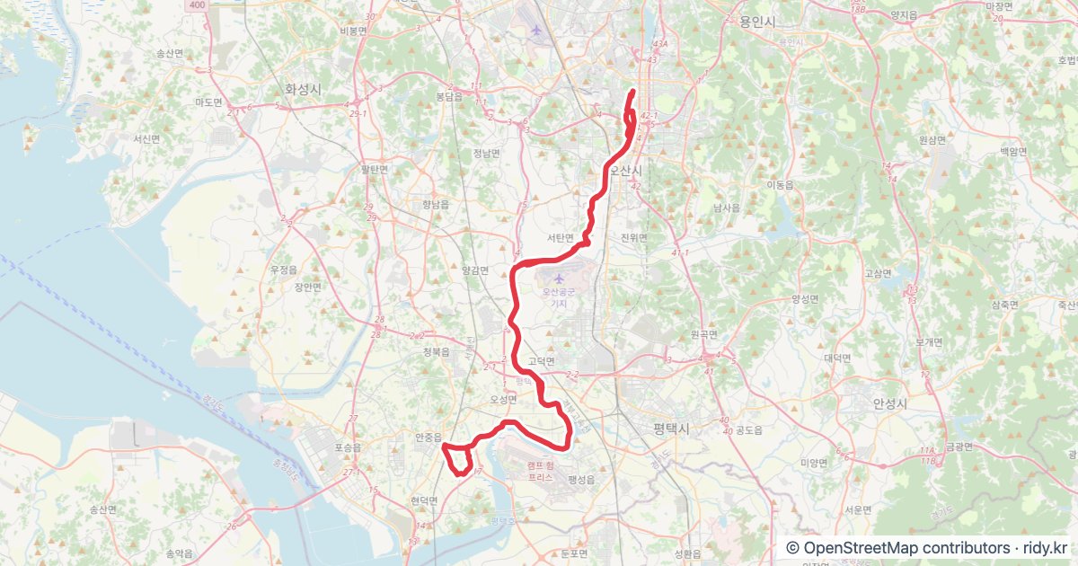 동탄-평택 88km 자전거 코스 지도