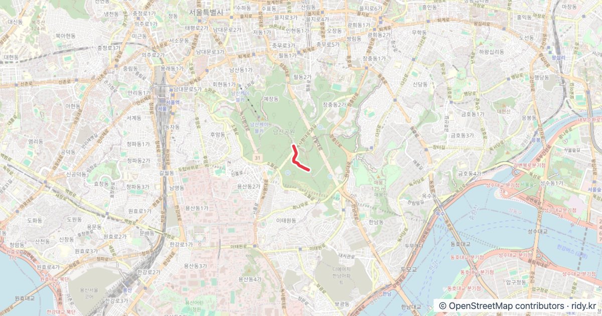 남산 공식 업힐 GPX · Strava 등록 구간 지도 경로