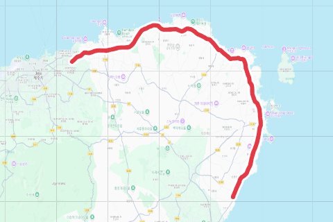 제주시 일주동로 100km 자전거 코스 지도